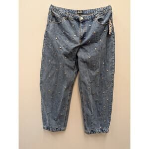 Copied - Future Collective Women’s Studded Cropped Jeans Size 16 Blue Denim Pant